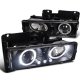 Chevy 3500 Pickup 1988-1998 Black Projector Headlights with Halo and LED