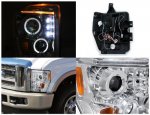 Ford F250 Super Duty 2008-2010 Clear Dual Halo Projector Headlights with LED