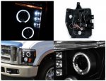 Ford F250 Super Duty 2008-2010 Black Dual Halo Projector Headlights with LED