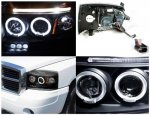 Dodge Dakota 2005-2007 Black Dual Halo Projector Headlights with LED