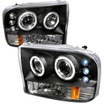 Ford F350 Super Duty 1999-2004 Black Dual Halo Projector Headlights with LED