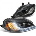 Honda Civic 1999-2000 Black Projector Headlights with LED Corner Lights