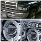 Dodge Ram 3500 1994-2001 Clear LED Eyebrow Projector Headlights with Halo