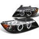 BMW 3 Series Sedan 2006-2008 Halo Black Halogen Projector Headlights LED