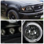 Ford Expedition 1997-2002 Black Smoked Halo Projector Headlights with LED Eyebrow