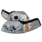 Ford Mustang 1999-2004 Clear Dual Halo Projector Headlights with LED