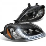 Honda Civic 1999-2000 Black Projector Headlights with LED Daytime Running Lights