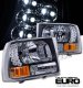 Ford F350 Super Duty 1999-2004 Black Euro Headlights with LED