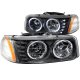 GMC Sierra 2500HD 2001-2006 Black Crystal Headlights with Halo and LED