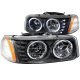 GMC Sierra 3500 2001-2007 Black Crystal Headlights with Halo and LED