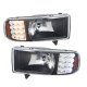 Dodge Ram 3500 1994-2002 Black Euro Headlights With LED Corner Light