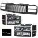 Chevy 2500 Pickup 1994-1998 Black Front Grill and LED DRL Headlights Set