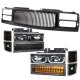 Chevy Silverado 1994-1998 Black Grille and LED DRL Headlights Bumper Lights