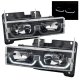 Chevy 3500 Pickup 1988-1998 Black Headlights U-shaped LED DRL