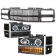 Chevy 1500 Pickup 1994-1998 Black Billet Grille and Projector Headlights LED Set