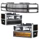 Chevy 3500 Pickup 1994-1998 Black Billet Grille and Headlights LED Bumper Lights