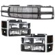 1994 Chevy Blazer Full Size Black Grille Billet Bar and Headlights Set