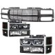 Chevy 3500 Pickup 1994-1998 Black Billet Grille and LED DRL Headlights Set