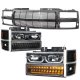 Chevy 1500 Pickup 1994-1998 Black Billet Grille and LED DRL Headlights Bumper Lights