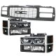 GMC Sierra 2500 1994-2000 Black Grille and LED DRL Headlights Set