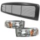 Dodge Ram 2500 1994-2002 Black Billet Grille and Clear Euro Headlights Set