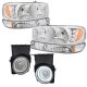 GMC Sierra 2500HD 2003-2006 Chrome LED DRL Headlights Set and Halo Projector Fog Lights