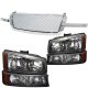 Chevy Avalanche 2003-2006 Chrome Mesh Grille and Black Headlights Set