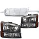 Chevy Avalanche 2003-2006 Chrome Billet Grille and Black Headlights Set