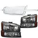 Chevy Silverado 2003-2005 Chrome Punch Grille and Black Headlights Set