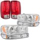 GMC Yukon XL 2000-2006 Clear LED DRL Headlights Set and LED Tail Lights Red Clear