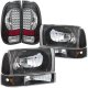 Ford F250 Super Duty 1999-2004 Black Headlights Set and LED Tail Lights Black Chrome