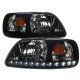 Ford F150 1999-2003 Black Vertical Grille LED DRL Headlights Black Smoked