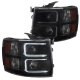 Chevy Silverado 3500HD 2007-2014 Black Smoked DRL Projector Headlights and Red LED Tail Lights