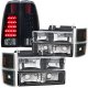 GMC Sierra 3500 1994-2000 Black Headlights Set Black Out LED Tail Lights