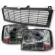 Chevy Suburban 2000-2006 Black Grille and Smoked LED DRL Projector Headlight Conversion