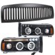 Dodge Ram 3500 1994-2001 Black Vertical Grille Halo Projector Headlights LED Eyebrow