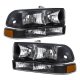 Chevy S10 Pickup 1998-2002 Chrome Billet Grille and Black Euro Headlights Set