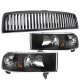 Dodge Ram 3500 1994-2002 Black Vertical Grille and Euro Headlights Set