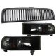 Dodge Ram 2500 1994-2002 Black Vertical Grille and Black Smoked Euro Headlights Set