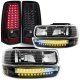 Chevy Silverado 1500HD 2001-2002 Black Headlights DRL and LED Tail Lights