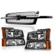 Chevy Avalanche 2003-2006 Black Grille and Headlights Bumper Lights