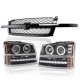 Chevy Avalanche 2003-2006 Black Grille and Halo Projector Headlights LED DRL Bumper Lights