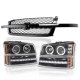 Chevy Silverado 1500 2003-2005 Black Grille and Halo Projector Headlights LED DRL Bumper Lights