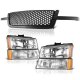 Chevy Avalanche 2003-2006 Black Custom Grille and Clear Headlights