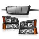 Chevy Silverado 2500HD 2003-2004 Black Front Grill and Headlights Set