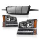 Chevy Silverado 2500 2003-2004 Black Front Grill and Headlights LED Bumper Lights