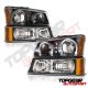 Chevy Avalanche 2003-2006 Black Front Grille and Halo Headlights