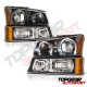 Chevy Silverado 2500 2003-2004 Black Front Grille and Halo Headlights