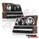 Chevy Avalanche 2003-2006 Black Front Grille and Halo Headlights LED DRL Bumper Lights