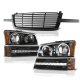 Chevy Avalanche 2003-2006 Black Front Grille and Halo Headlights LED DRL Bumper Lights